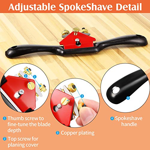 Minatee Adjustable Spokeshave with Flat Base and 5 Metal Blade Smooth Planes Working Hand Tool for Wooden Craft Carver Wood Working - Image 3