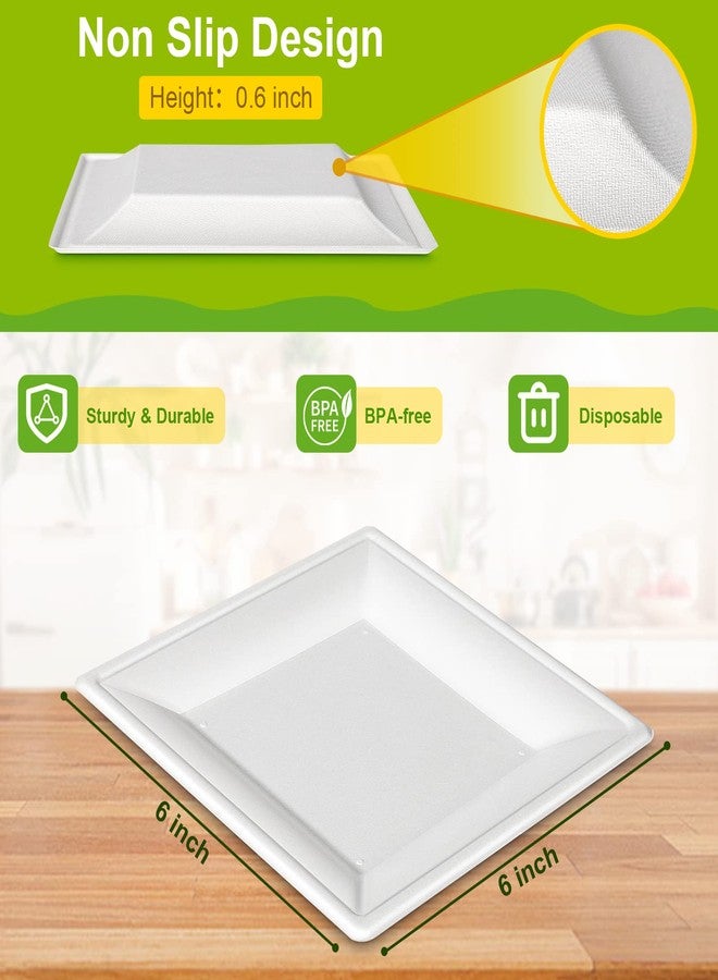 EcoAvance أطباق ورقية مربعة EcoAvance، أطباق ورقية 6 بوصة 100 عبوة، أطباق حلوى صديقة للبيئة قابلة للتحلل، أطباق صغيرة للتخلص منها للحفلات والزفاف، أطباق ورقية بيضاء متينة - Image 3