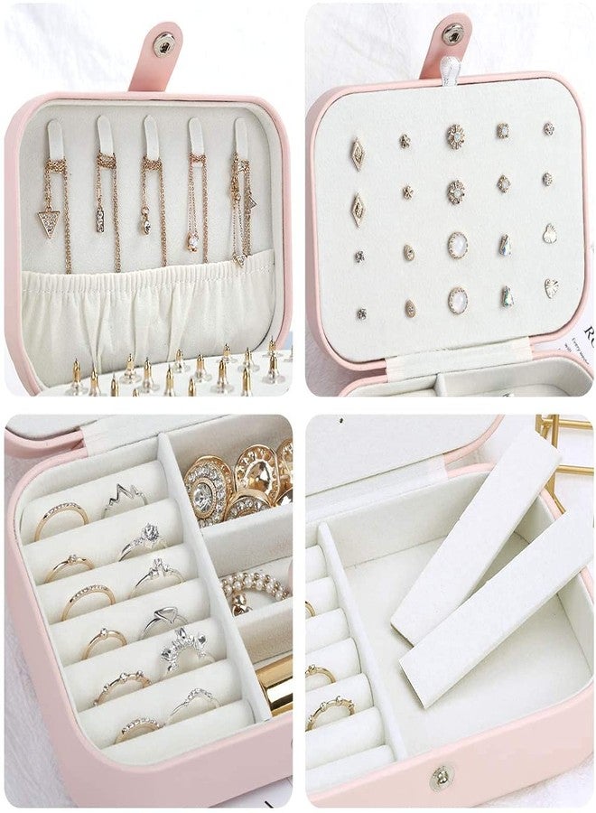 Overa Jewellery Box Organiser - Small Travel Size, Soft, Multi-compartment Jewelry Storage Case for Rings Earrings Necklace Bracelets, Jewelry Gift Box Girls, Women (Pink) - Image 3