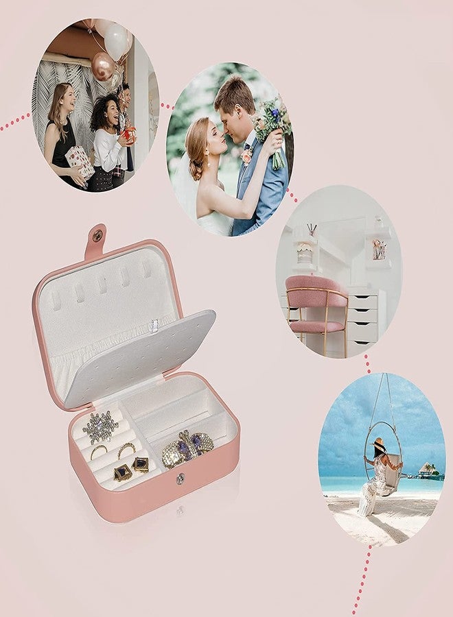 Overa Jewellery Box Organiser - Small Travel Size, Soft, Multi-compartment Jewelry Storage Case for Rings Earrings Necklace Bracelets, Jewelry Gift Box Girls, Women (Pink) - Image 2