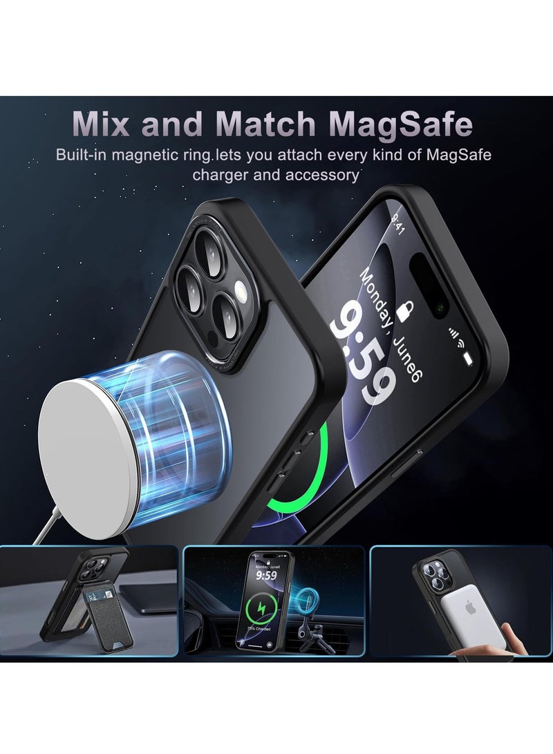 Eligo iPhone 16 Pro Max Magnetic MagSafe Case Black Slim Matte Translucent Back Shockproof Cover Protective Phone Case for Everyday Use Gift - Image 2
