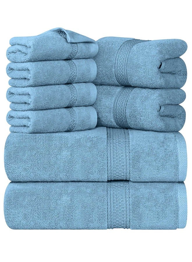 كينغستون طقم مناشف حمام كينجستون عالية الجودة عالية الامتصاص، 2 منشفة حمام، 2 منشفة يد و4 قطع قماش للغسيل، مجموعة مكونة من 8 قطع باللون الأزرق السماوي - Image 1