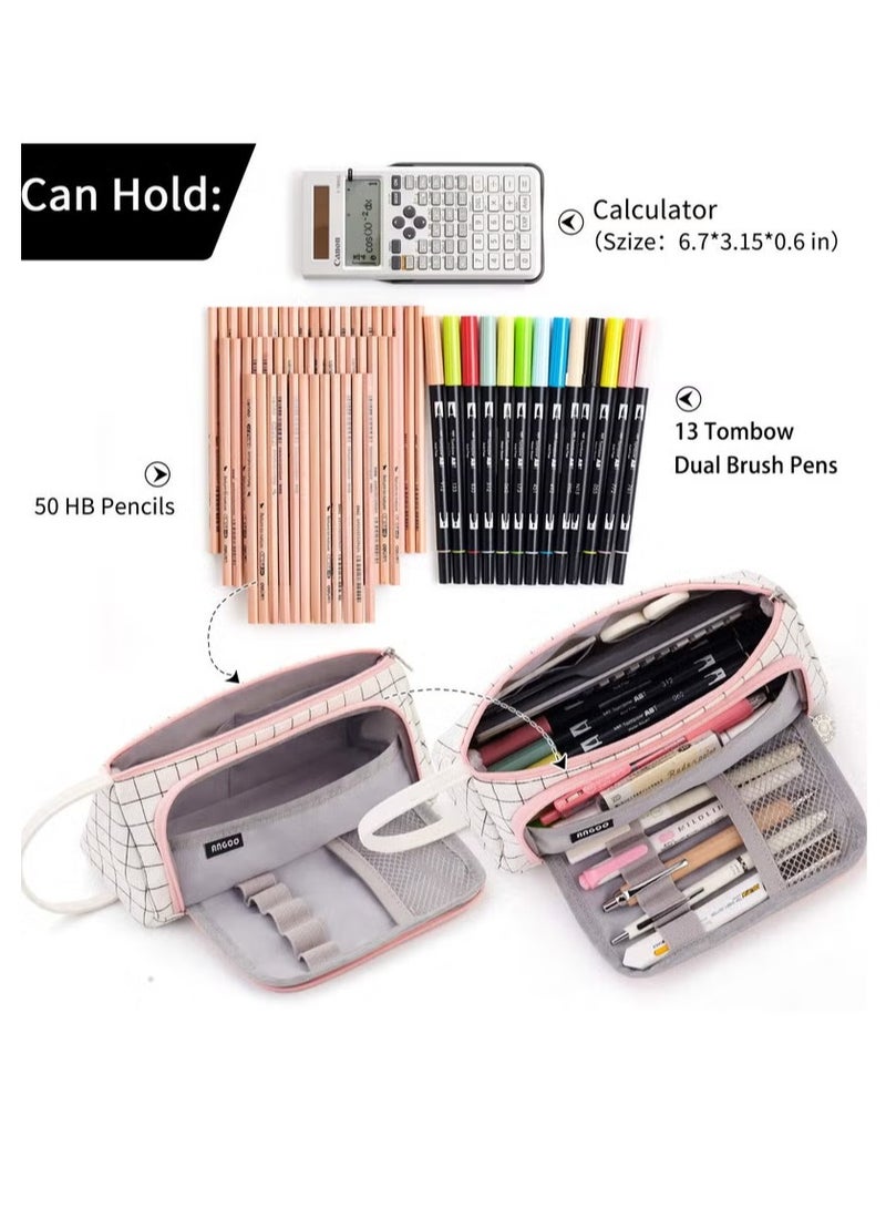 نيفيو حقيبة تخزين قماشية ملونة كبيرة السعة، حافظة أقلام تحديد، حقيبة قرطاسية بسيطة، حامل لطلاب المدارس المتوسطة والثانوية والجامعية، هدية عيد الميلاد باللون الأبيض المنقوش - Image 2