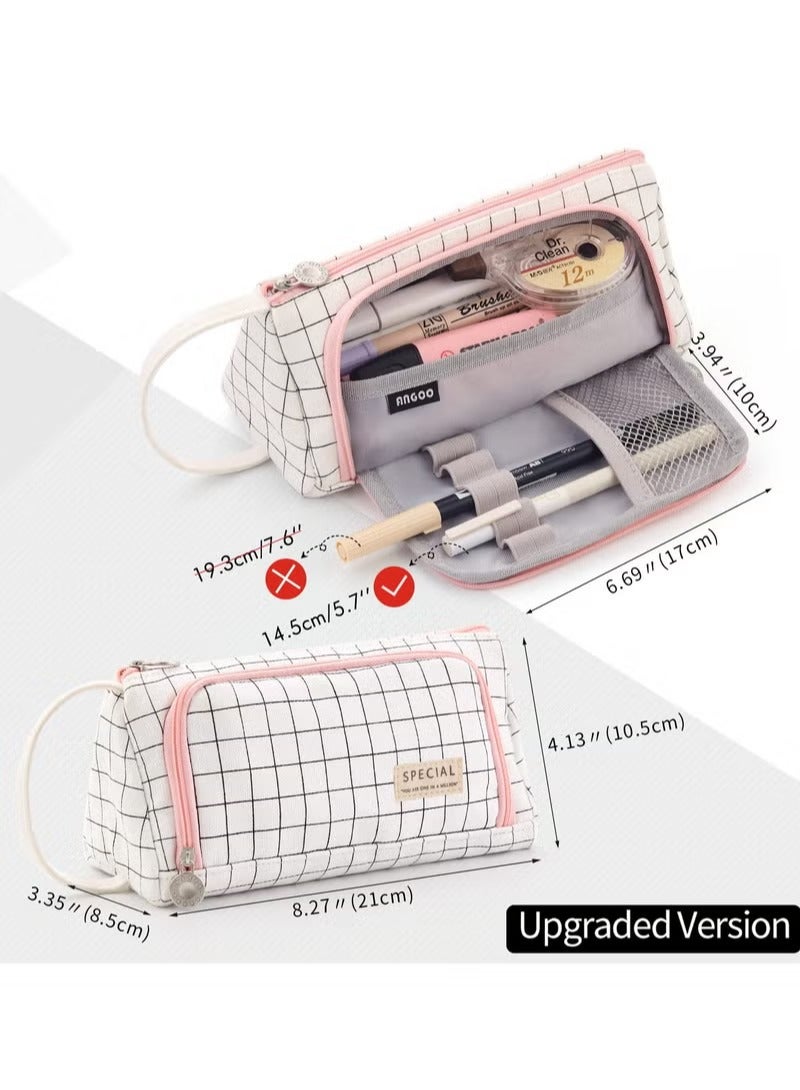نيفيو حقيبة تخزين قماشية ملونة كبيرة السعة، حافظة أقلام تحديد، حقيبة قرطاسية بسيطة، حامل لطلاب المدارس المتوسطة والثانوية والجامعية، هدية عيد الميلاد باللون الأبيض المنقوش - Image 3