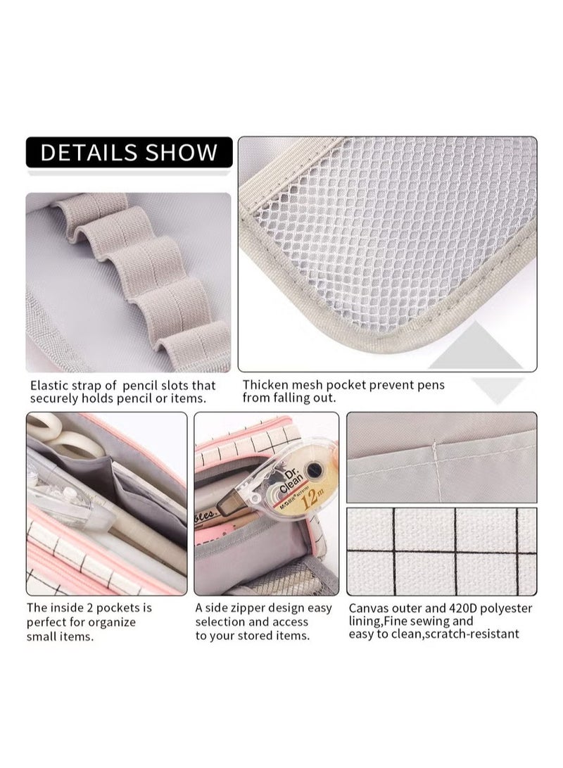 نيفيو حقيبة تخزين قماشية ملونة كبيرة السعة، حافظة أقلام تحديد، حقيبة قرطاسية بسيطة، حامل لطلاب المدارس المتوسطة والثانوية والجامعية، هدية عيد الميلاد باللون الأبيض المنقوش - Image 4