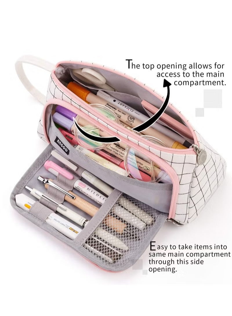 نيفيو حقيبة تخزين قماشية ملونة كبيرة السعة، حافظة أقلام تحديد، حقيبة قرطاسية بسيطة، حامل لطلاب المدارس المتوسطة والثانوية والجامعية، هدية عيد الميلاد باللون الأبيض المنقوش - Image 5