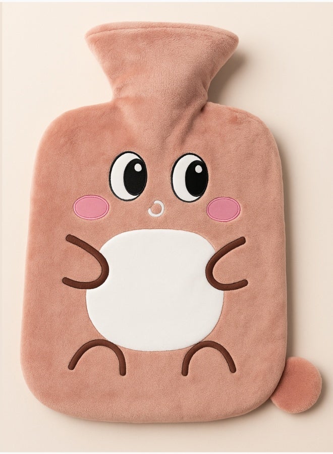 Plush Hot Water Bottle with Soft Cover – Leak-Proof Reusable Heat Therapy Bottle for Pain Relief, Cramps, Muscle Relaxation, Warmth & Cozy Comfort for Kids & Adults (Pink) - Image 1