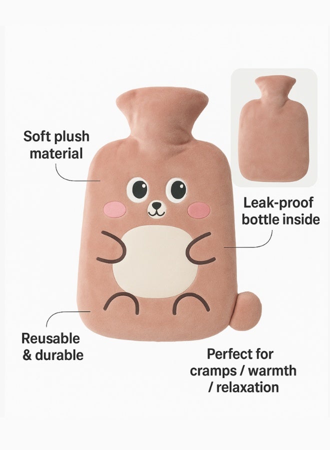 Plush Hot Water Bottle with Soft Cover – Leak-Proof Reusable Heat Therapy Bottle for Pain Relief, Cramps, Muscle Relaxation, Warmth & Cozy Comfort for Kids & Adults (Pink) - Image 4