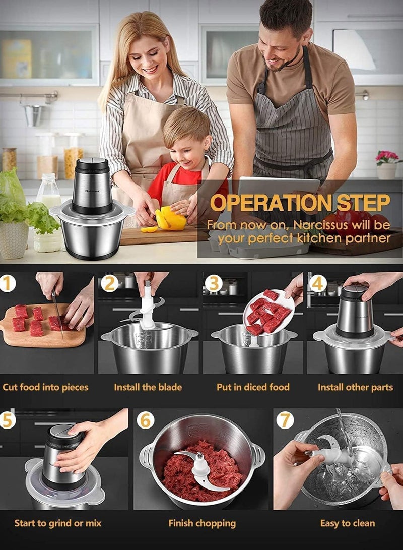 كاست ويف قطاعة ومطحنة لحم كهربائية، محضرة طعام ستانلس ستيل للخضار والفواكه، سعة 3 لتر - Image 4