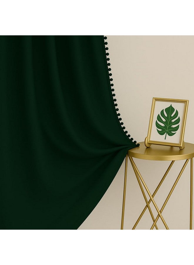 STITCHNEST Premium Velvet Semi Blackout Curtains with Pom Pom - Pack of 1 Door Curtains, Elegant Green Color for Bedroom & Living Room (Size: 7ft) - Image 3