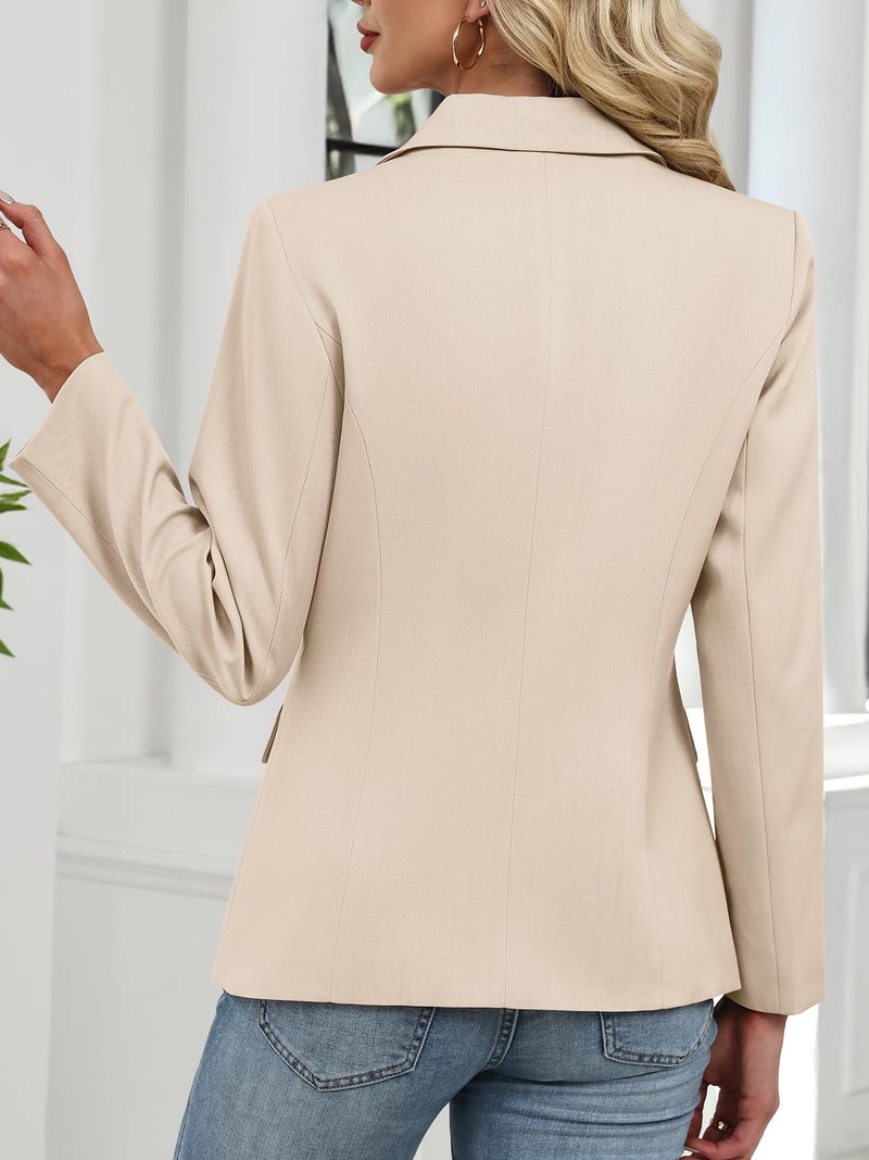 ELLEVEN Womens Blazer Business Casual Suit Slim Fit Blazers for Women Double Breasted Bottons Jackets Long Sleeve Outfits Dressy Coat Cardigan with Padded Shoulder Khaki Large - Image 3