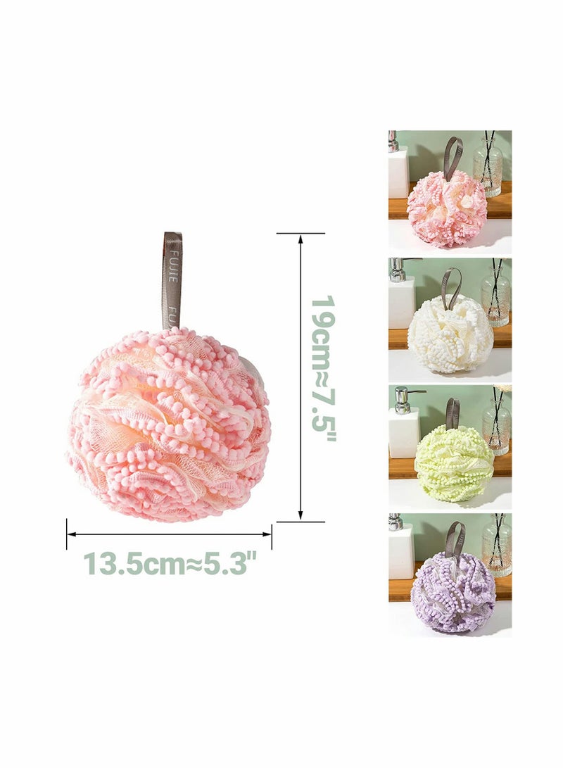 Zikra 4Pcs Bath Loofahs Shower Puff Ball Flower Loofah Sponge Shower Bath Sponge Exfoliating Body Scrubber Pouf for Kids Men Women Delicate Skin - Image 5