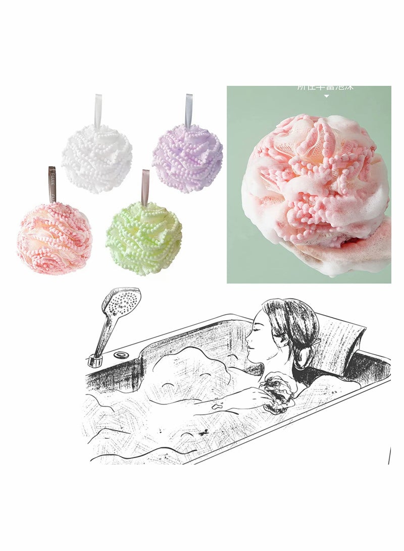 Zikra 4Pcs Bath Loofahs Shower Puff Ball Flower Loofah Sponge Shower Bath Sponge Exfoliating Body Scrubber Pouf for Kids Men Women Delicate Skin - Image 4