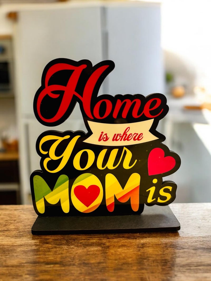 WARMINGO DE Home is Where Your Mom is Wooden Trophy Gift for Mother or Maa Best Gift for Mother (Multicolor 6 X 5.5 Inches) (Home Mom) - Image 1
