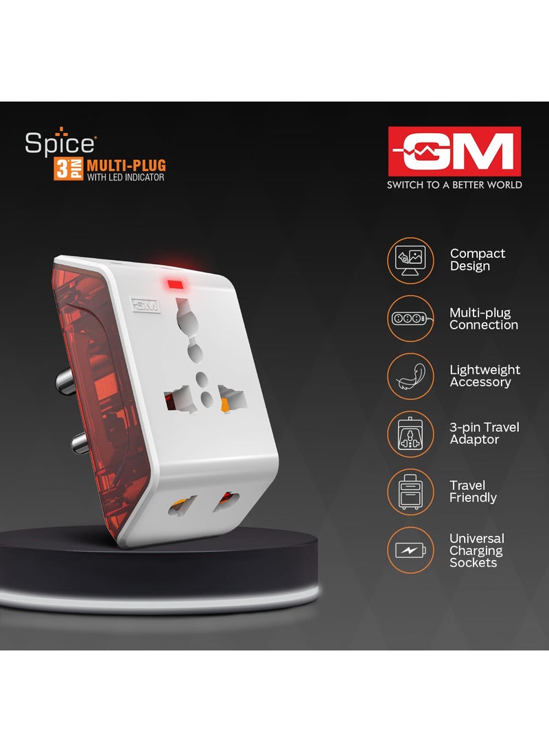 GM GM 3017 Spice 3 PIN Travel Universal Multi Plug Adaptor Pack of 4 White  - Image 2