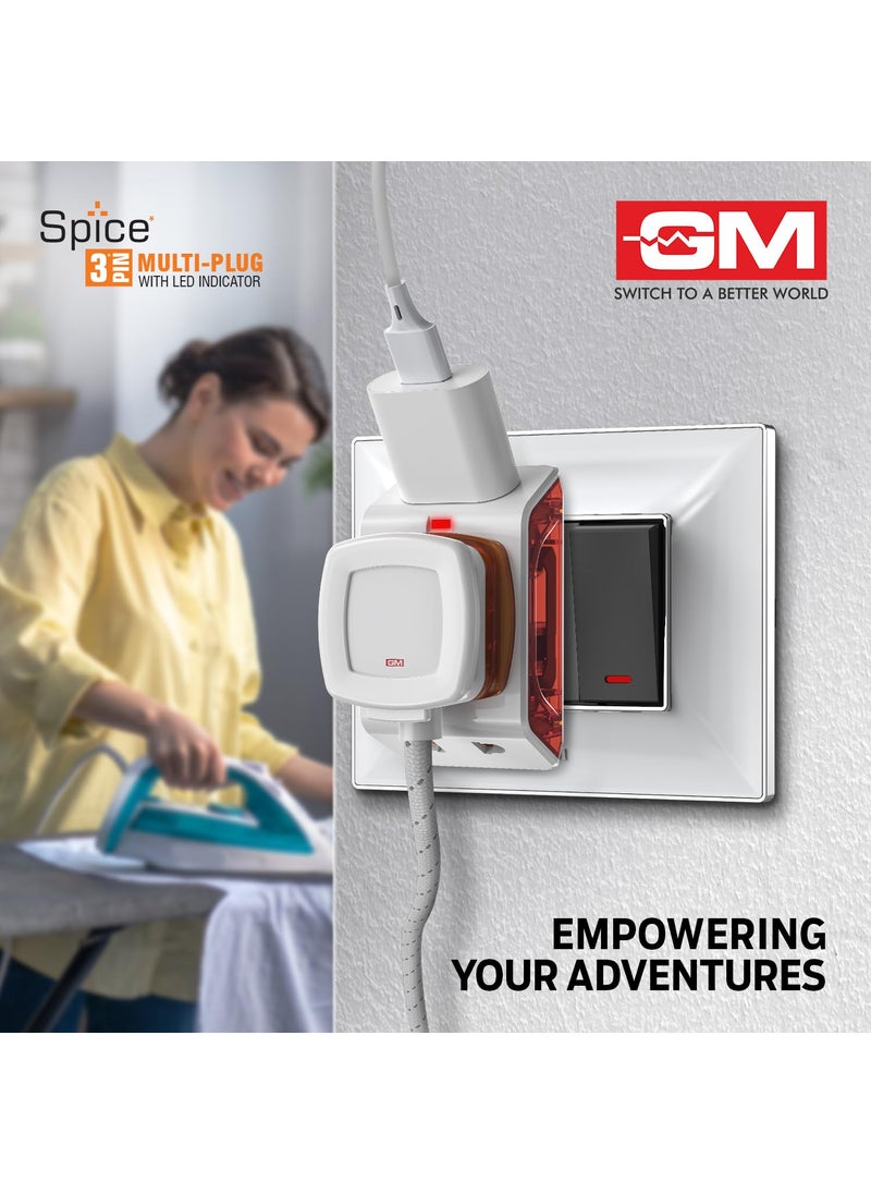 GM GM 3017 Spice 3 PIN Travel Universal Multi Plug Adaptor Pack of 4 White  - Image 3