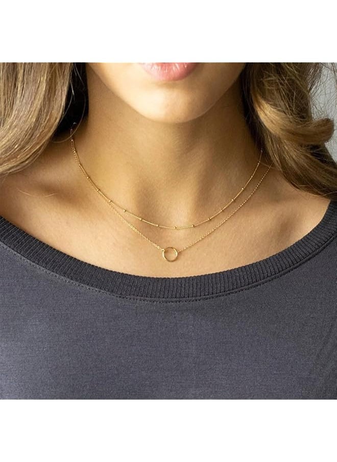 erorex - Layered Circle Necklace Handmade Pendant Plated Gold Choker Arrow Bar Layering Long Necklace For Women - Image 1