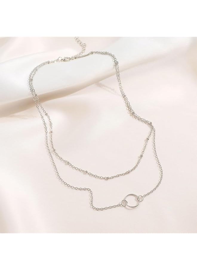 erorex - Layered Circle Necklace Handmade Pendant Plated Gold Choker Arrow Bar Layering Long Necklace For Women - Image 1