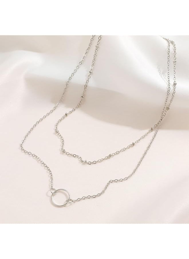 erorex - Layered Circle Necklace Handmade Pendant Plated Gold Choker Arrow Bar Layering Long Necklace For Women - Image 1