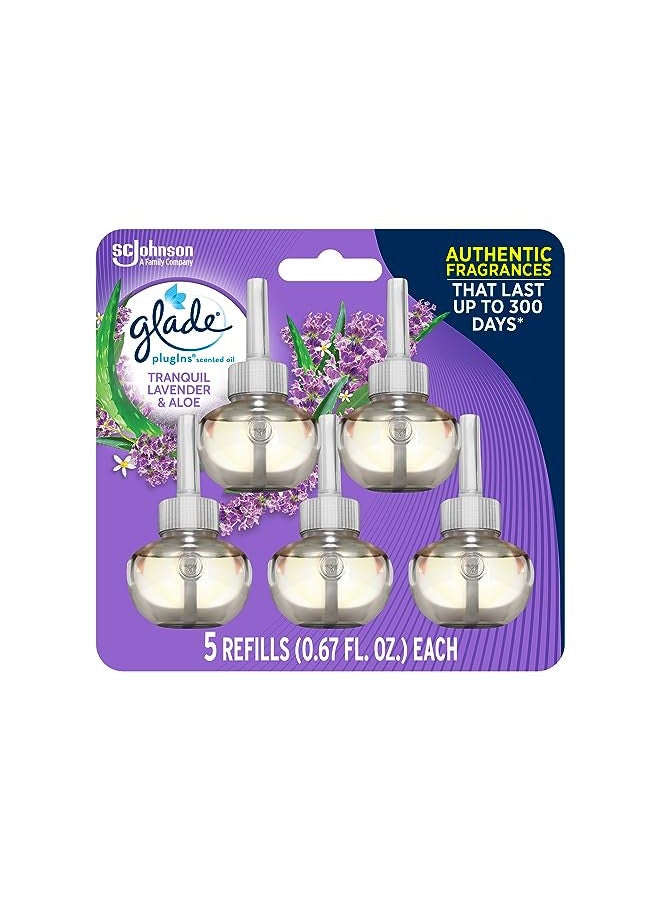 Glade Glade PlugIns Refills Air Freshener, Scented and Essential Oils for Home and Bathroom, Tranquil Lavender & Aloe, 3.35 Fl Oz, 5 Count - Image 1
