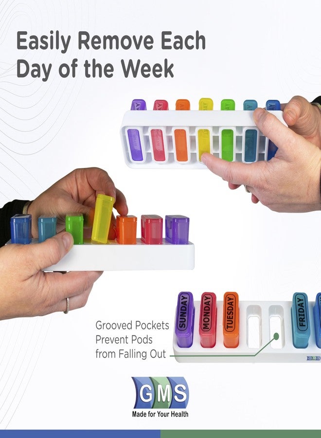 GMS Weekly Pill Organizer - 7 Day Pop Out Pill Pods for Supplements, Vitamins & Medications - Ideal for Daily Use & Travel - Rainbow - Image 4