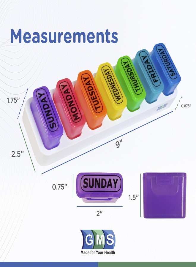 GMS Weekly Pill Organizer - 7 Day Pop Out Pill Pods for Supplements, Vitamins & Medications - Ideal for Daily Use & Travel - Rainbow - Image 3