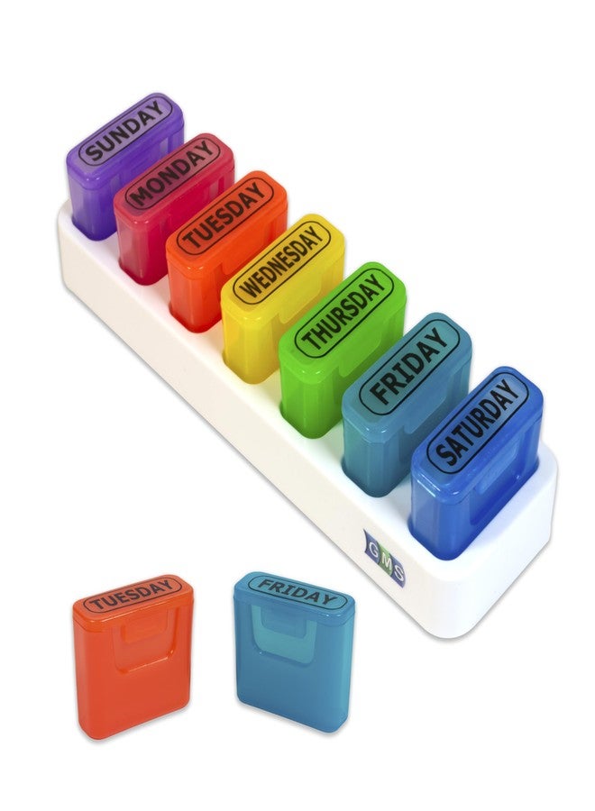 GMS Weekly Pill Organizer - 7 Day Pop Out Pill Pods for Supplements, Vitamins & Medications - Ideal for Daily Use & Travel - Rainbow - Image 1