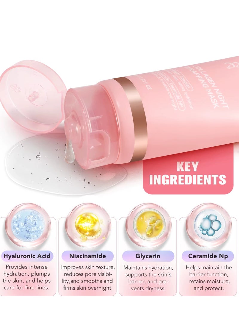 IKZEE - 75ml Collagen Night Wrapping Mask with Face Brush Collagen Sleeping Mask Collagen Facial Mask for Elasticity and Hydration Moisturizing Deep Overnight Wrapping Collagen Peel Off Facial Mask for Skin Care Face mask - Image 1