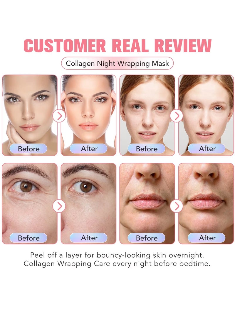 IKZEE - 75ml Collagen Night Wrapping Mask with Face Brush Collagen Sleeping Mask Collagen Facial Mask for Elasticity and Hydration Moisturizing Deep Overnight Wrapping Collagen Peel Off Facial Mask for Skin Care Face mask - Image 1