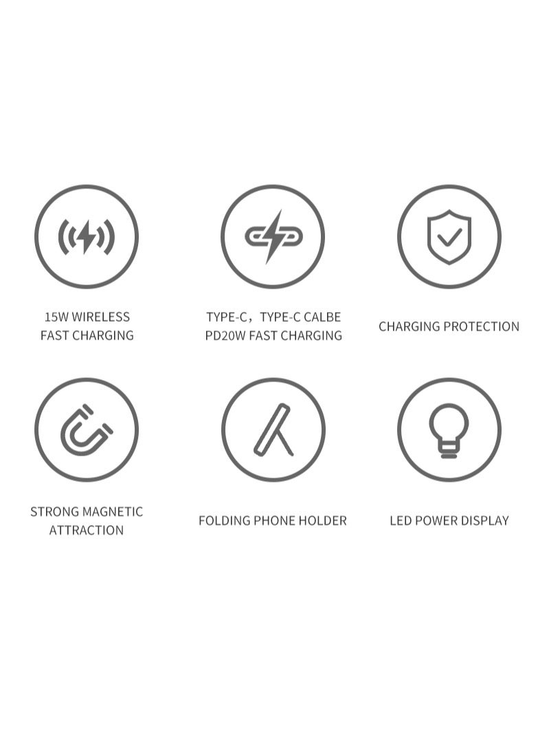 Recci Power Bank 10000mAh PD 20W with Built-In Cables and Wireless 15W Fast Charging External Battery Pack Large Capacity Portable Charger Phone Stand 2 in 1 with LED Power Display Compatible for iPhone15 16 Pro Max, Samsung, Huawei, Xiaomi - Image 4