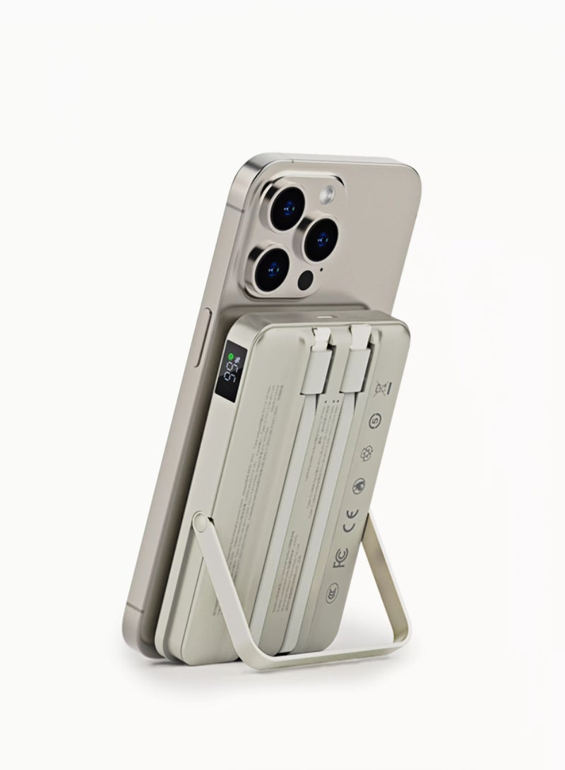 Recci Power Bank 10000mAh PD 20W with Built-In Cables and Wireless 15W Fast Charging External Battery Pack Large Capacity Portable Charger Phone Stand 2 in 1 with LED Power Display Compatible for iPhone15 16 Pro Max, Samsung, Huawei, Xiaomi - Image 2