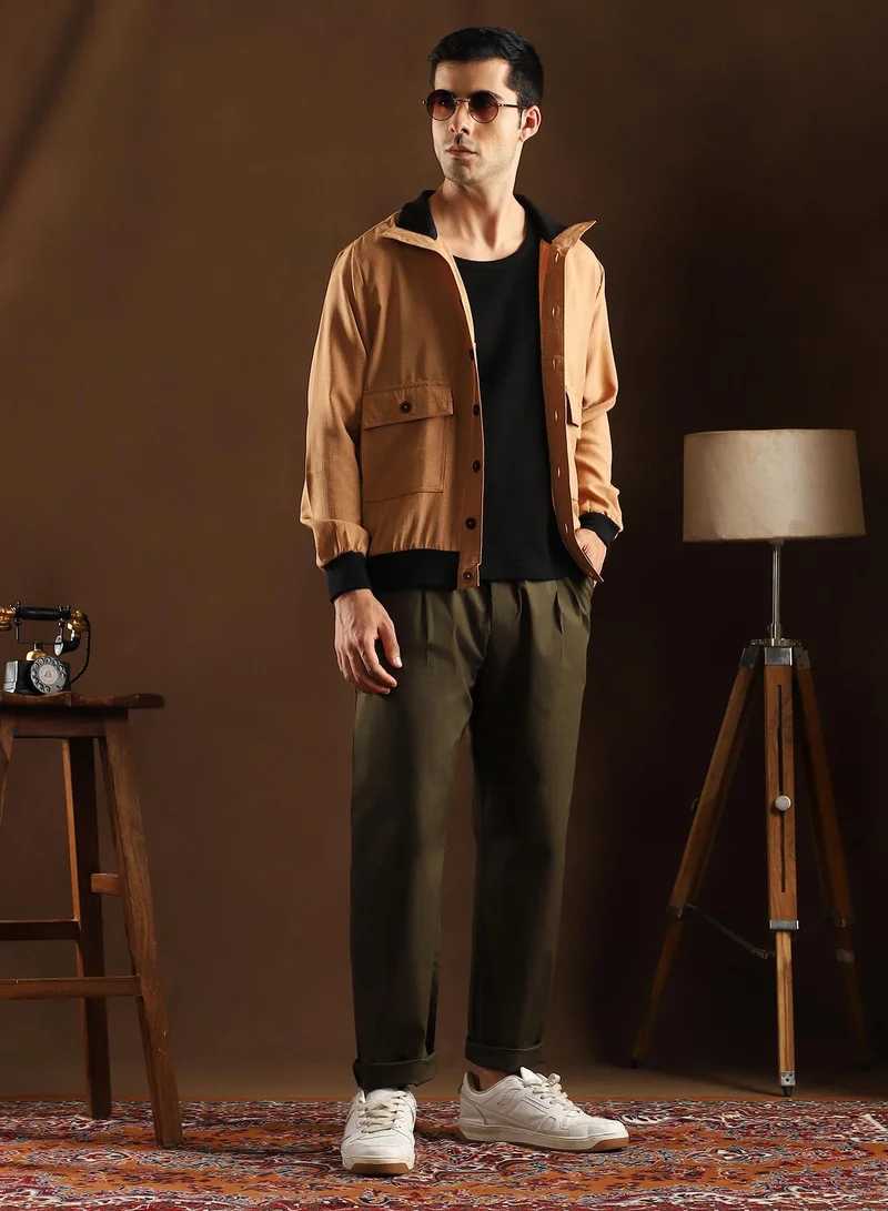 Campus Sutra  Lightweight - Solid-Pleated Chino Trousers for Men | Best Price UAE