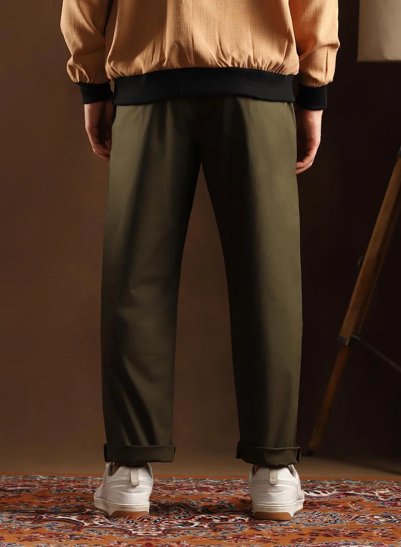 Campus Sutra  Lightweight - Solid-Pleated Chino Trousers for Men | Best Price UAE