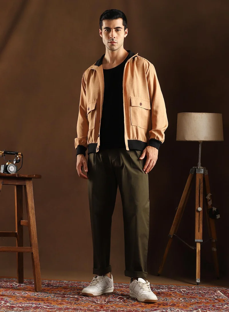Campus Sutra  Lightweight - Solid-Pleated Chino Trousers for Men | Best Price UAE