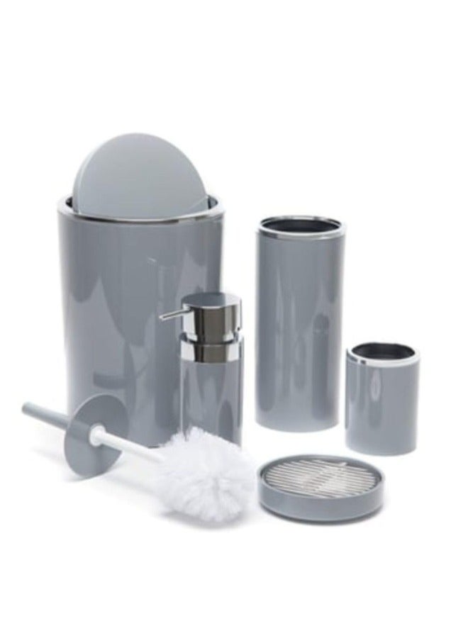 Primanova Lenox Acrylic 5 Piece Bathroom Accessory Set (6 Liter Basket-Liquid Soap Dispenser-Soap Holder-Toilet Cleaning Brush-Toothbrush & Toothpaste Holder ) -Grey With Silver Fram - Image 3