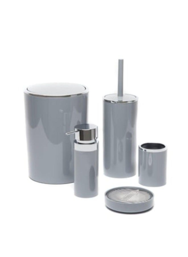Primanova Lenox Acrylic 5 Piece Bathroom Accessory Set (6 Liter Basket-Liquid Soap Dispenser-Soap Holder-Toilet Cleaning Brush-Toothbrush & Toothpaste Holder ) -Grey With Silver Fram - Image 4