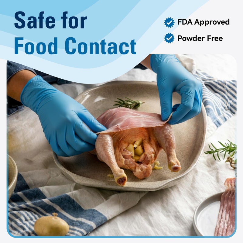 SWIFTLITE Food Safe Disposable Gloves, Blue Nitrile Rubber Gloves, Latex-Free Powder-Free for Food Prep, Cooking, Cleaning (Large, 100) - Image 2