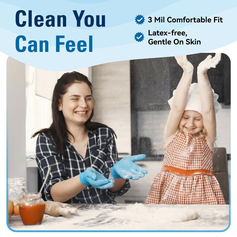 SWIFTLITE Food Safe Disposable Gloves, Blue Nitrile Rubber Gloves, Latex-Free Powder-Free for Food Prep, Cooking, Cleaning (Large, 100) - Image 3