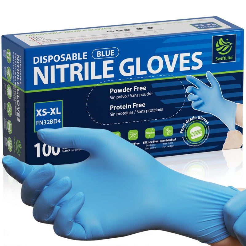 SWIFTLITE Food Safe Disposable Gloves, Blue Nitrile Rubber Gloves, Latex-Free Powder-Free for Food Prep, Cooking, Cleaning (Large, 100) - Image 1