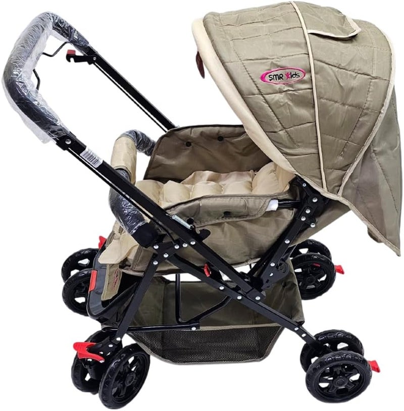 اس ام ار كيدز عربة أطفال SMR Kids قابلة للطي – مقبض متحرك أمامي/خلفي، مظلة واسعة، سلة تخزين - Image 4
