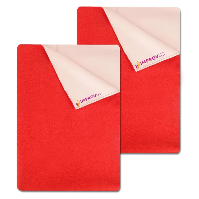 IMPROVUS Instadry AntiPiling Fleece Extra Absorbent Quick Dry Sheet for New Born Babies Cotton Bed Protector Mattress Reusable Waterproof Baby Cot Sheet for Toddler Infant Red Pack of 2