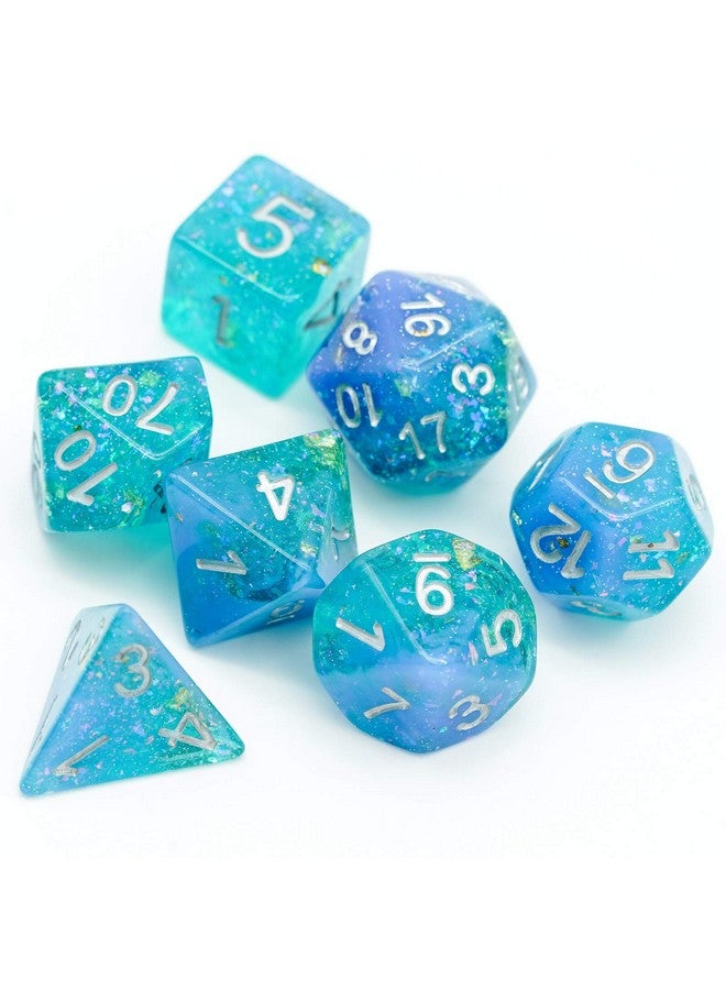 HDdais 7 Pcs Dnd Dice, Polyhedral Dice Set Filled With Shiny Glitters, D&D Dice For Dungeons And Dragons Pathfinder Rpg Mtg (Blue/Green) - Image 2