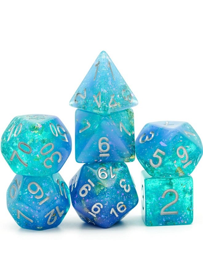 HDdais 7 Pcs Dnd Dice, Polyhedral Dice Set Filled With Shiny Glitters, D&D Dice For Dungeons And Dragons Pathfinder Rpg Mtg (Blue/Green) - Image 1
