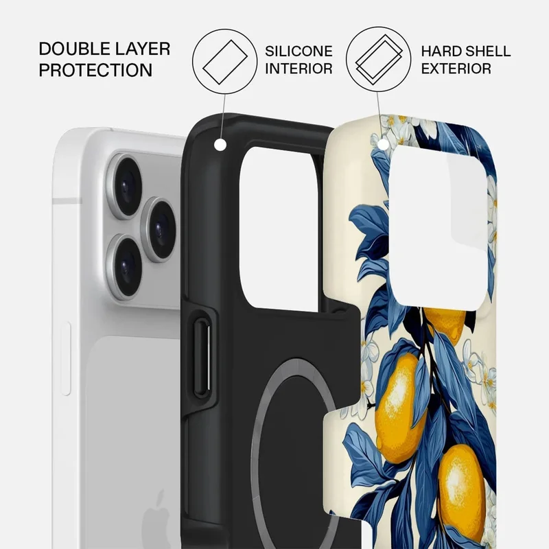 موبكوس جراب Mobcos المميز بنقشة نسيم الليمون لهاتف iPhone 17 Pro، متوافق مع غطاء صلب مزدوج الطبقات مع حماية من السيليكون - غطاء مقاوم للخدوش والصدمات