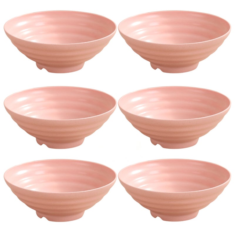 HENIJ® 10” Unbreakable Cereal Bowls Set, Wheat Straw Fiber Rice Bowls for Cereal, Salad, Soup, Ramen, Oatmeal Apply to Kitchen, Dishwasher & Microwave Safe, Pink, Pack of 6 - Image 1