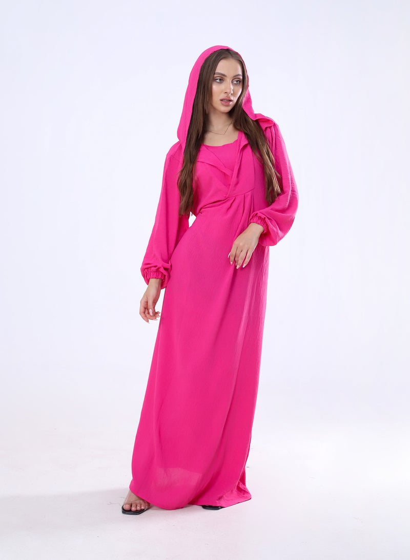 BEBO Plain long dress with hood and belt, free size, fits from 60 to 85 kg approximately_Fuchsia  - Image 1