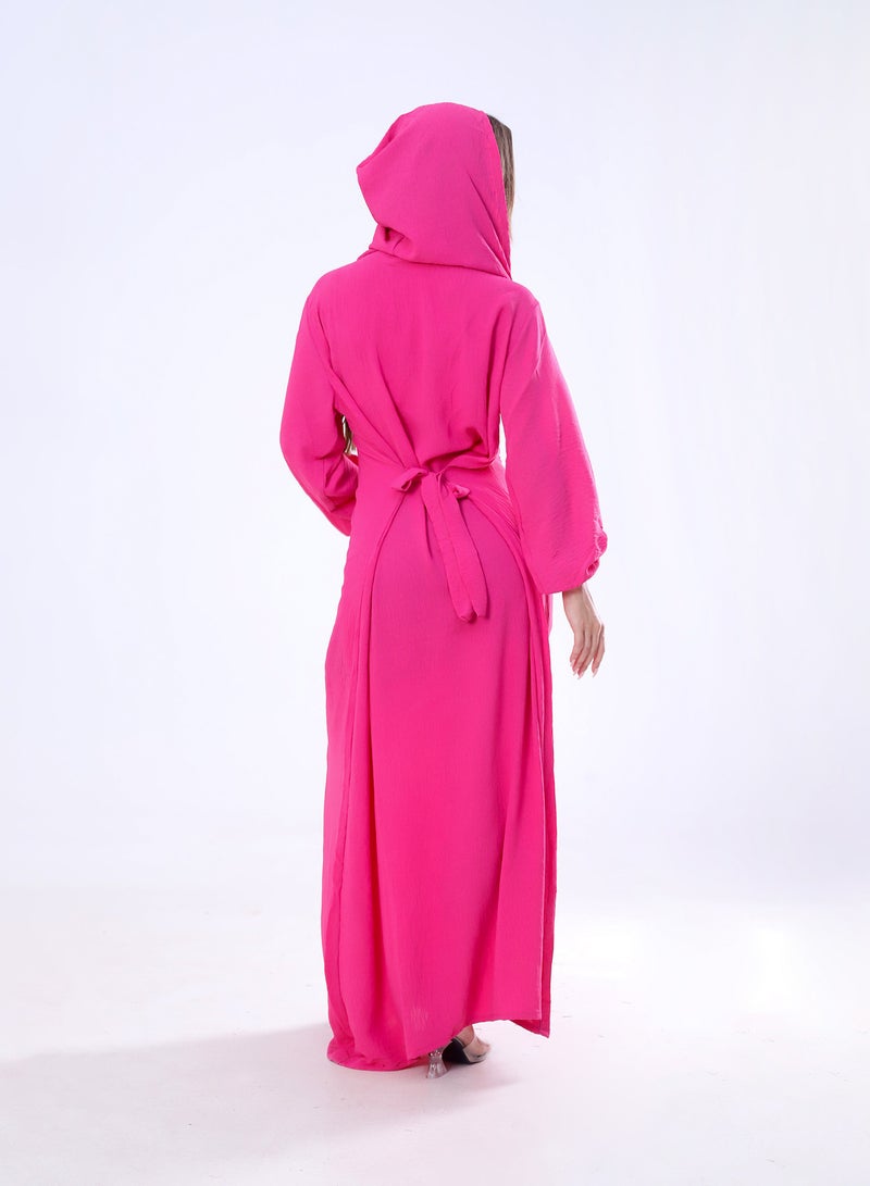 BEBO Plain long dress with hood and belt, free size, fits from 60 to 85 kg approximately_Fuchsia  - Image 2