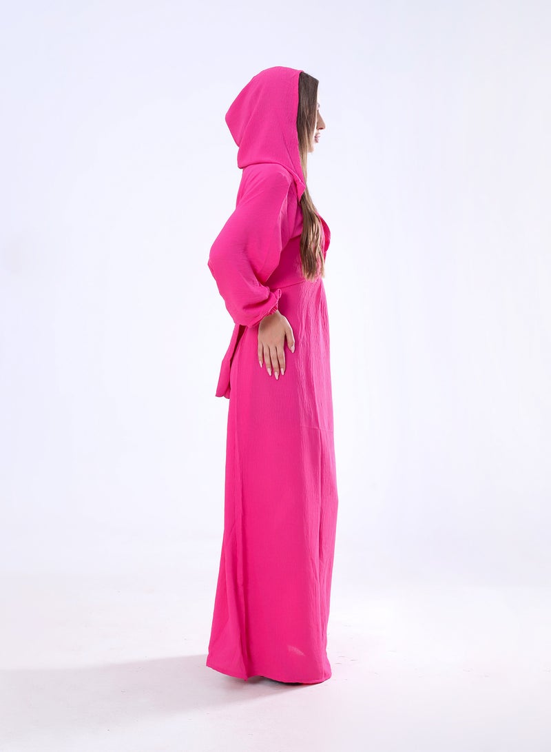 BEBO Plain long dress with hood and belt, free size, fits from 60 to 85 kg approximately_Fuchsia  - Image 3