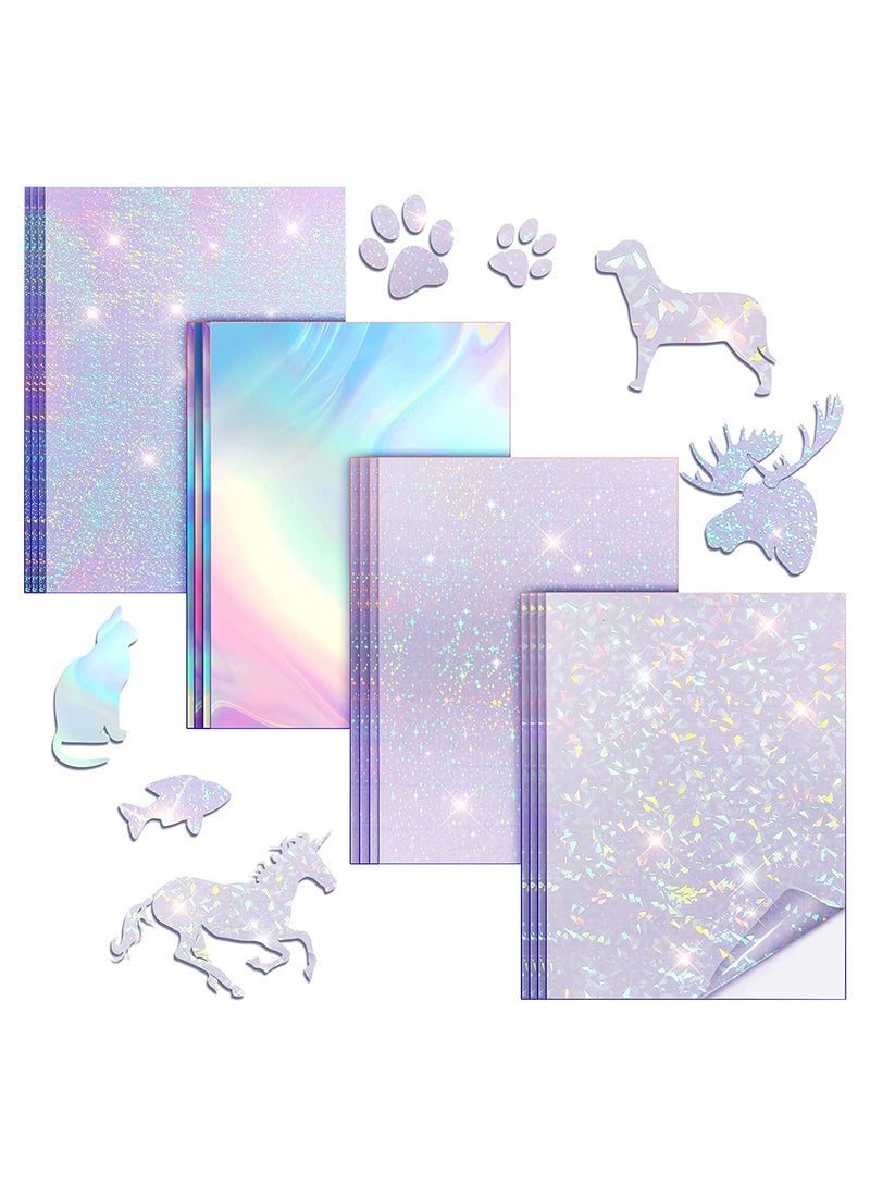 SYOSI Holographic Sticker Paper Clear A4 Vinyl Sticker Paper Self-Adhesive Waterproof Transparent Film with Gem Spot Rainbow Star Patterns A4 Size 20 Sheets - Image 1