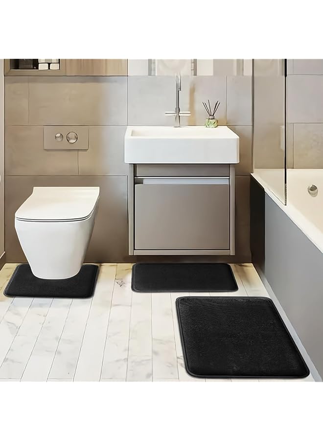 SAGREENY 3 Piece Memory Foam Bathroom Rugs Sets Non Slip And Quick Dry Bath Mat Ultra Soft Velvet Bath Rugs For Bathroom Toilet And Shower Floor Black - Image 2